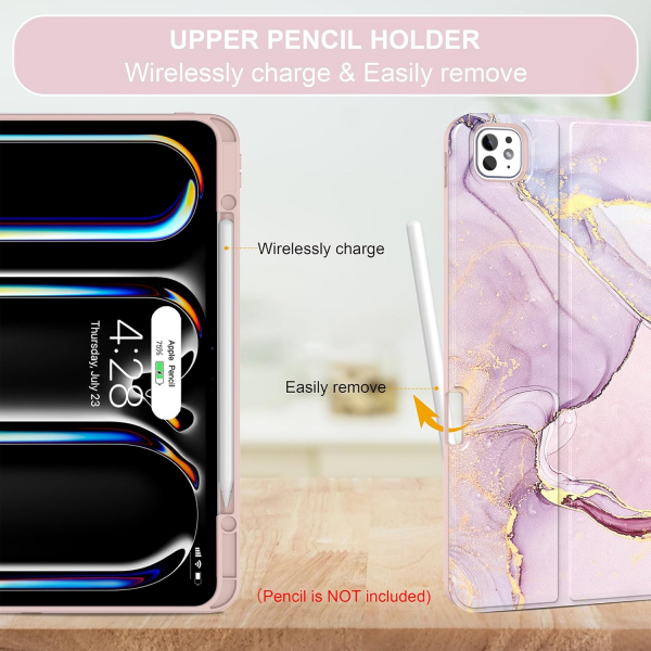 Soke Kalem Blmeli iPad Pro M4 Klavyeli Klf (13 in)-Dreamy Marble 