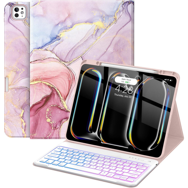 Soke Kalem Blmeli iPad Pro M4 Klavyeli Klf (13 in)-Dreamy Marble 