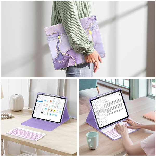 Soke Kalem Blmeli iPad Pro M4 Klavyeli Klf (13 in)-Lilac Marble 