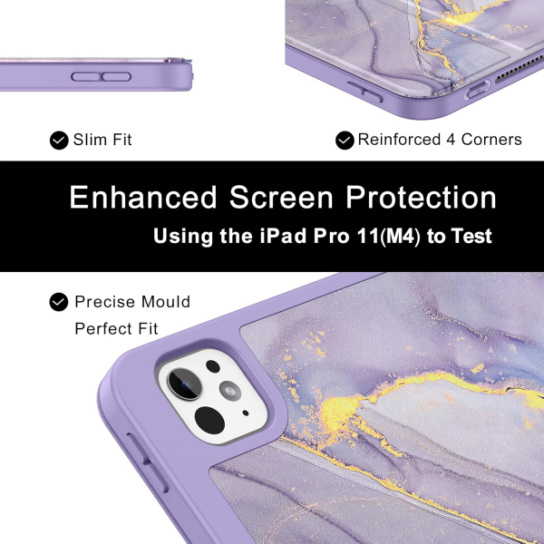 Soke iPad Pro M4 Kalem Blmeli Klf (11 in)-Lilac Marble 