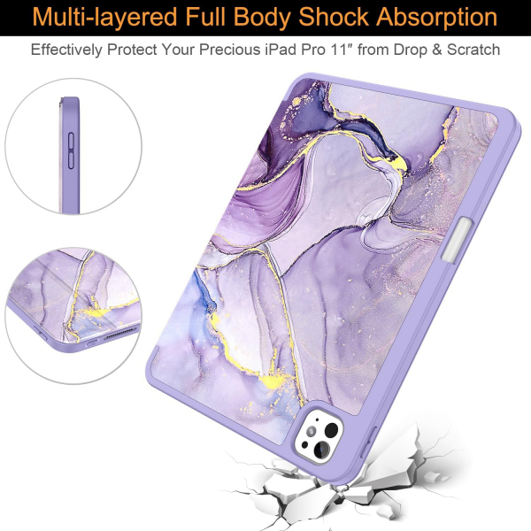 Soke iPad Pro M4 Kalem Blmeli Klf (11 in)-Lilac Marble 