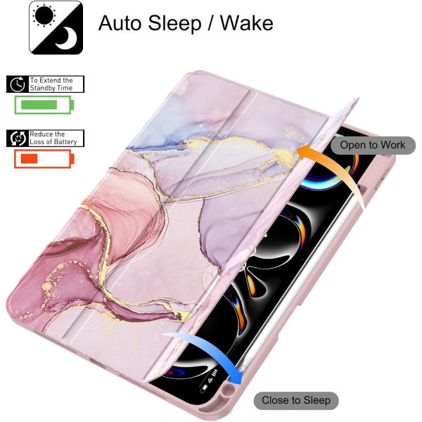 Soke iPad Pro M4 Kalem Blmeli Klf (11 in)-Dreamy Marble 