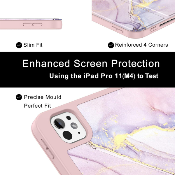 Soke iPad Pro M4 Kalem Blmeli Klf (11 in)-Dreamy Marble 