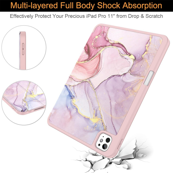 Soke iPad Pro M4 Kalem Blmeli Klf (11 in)-Dreamy Marble 