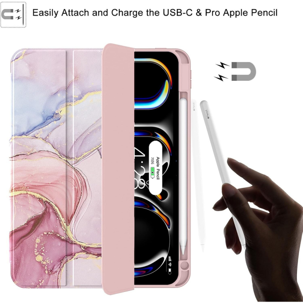 Soke iPad Pro M4 Kalem Blmeli Klf (11 in)-Dreamy Marble 