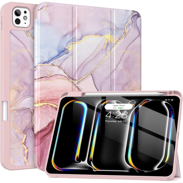 Soke iPad Pro M4 Kalem Blmeli Klf (11 in)-Dreamy Marble 