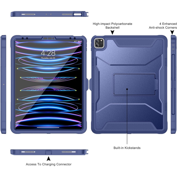 Soke Tam Korumal iPad Pro 6/5/4.Nesil Klf (12.9 in)-Navy