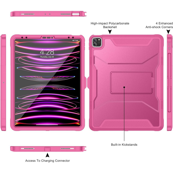 Soke Tam Korumal iPad Pro 6/5/4.Nesil Klf (12.9 in)-Hot Pink