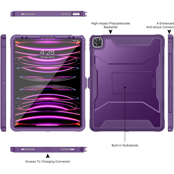 Soke Tam Korumal iPad Pro 6/5/4.Nesil Klf (12.9 in)-Dark Purple