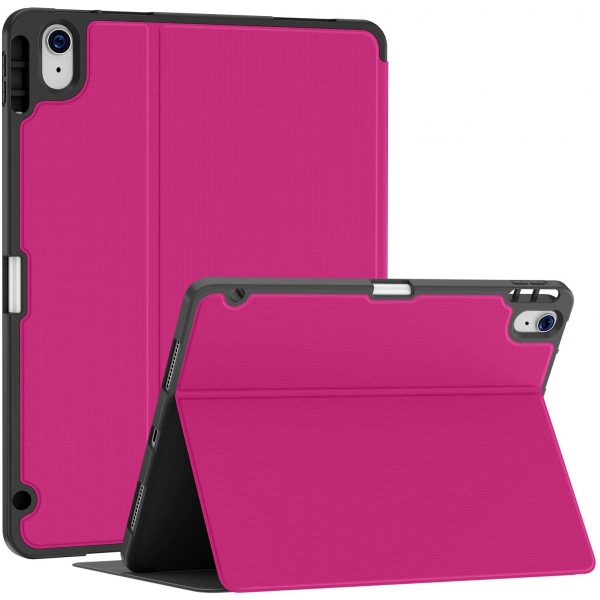 Soke iPad Air 4 Kalem Blmeli Klf (10.9 in)-Hot Pink