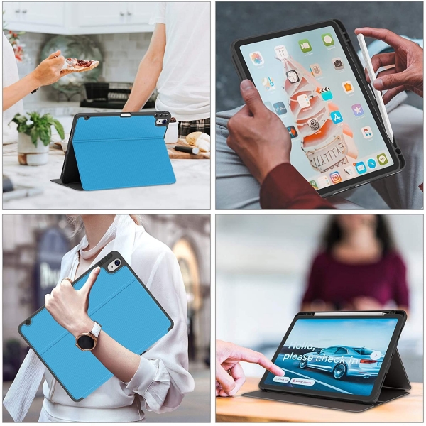 Soke iPad Air 4 Kalem Blmeli Klf (10.9 in)-Light Blue