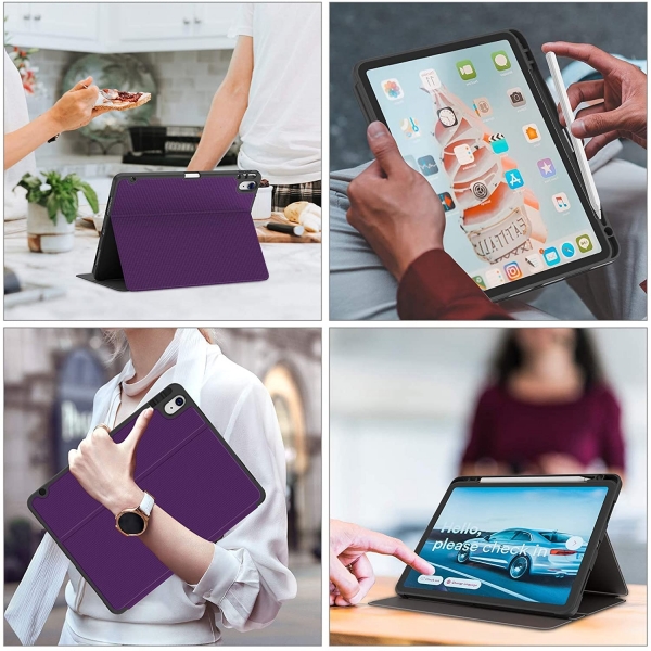 Soke iPad Air 4 Kalem Blmeli Klf (10.9 in)-Purple