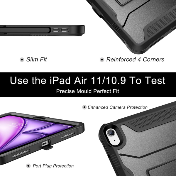 Soke iPad Air M2/M3 Tam Korumal Klf (11 in)-Black