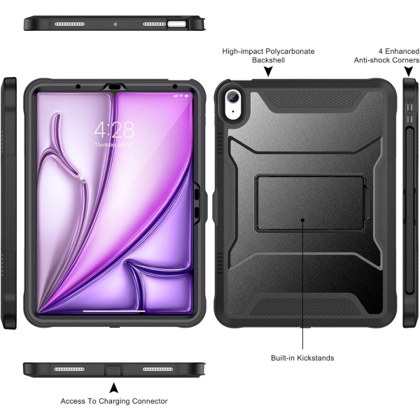 Soke iPad Air M2/M3 Tam Korumal Klf (11 in)-Black