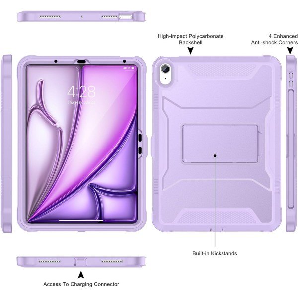 Soke iPad Air M2/M3 Tam Korumal Klf (11 in)-Violet