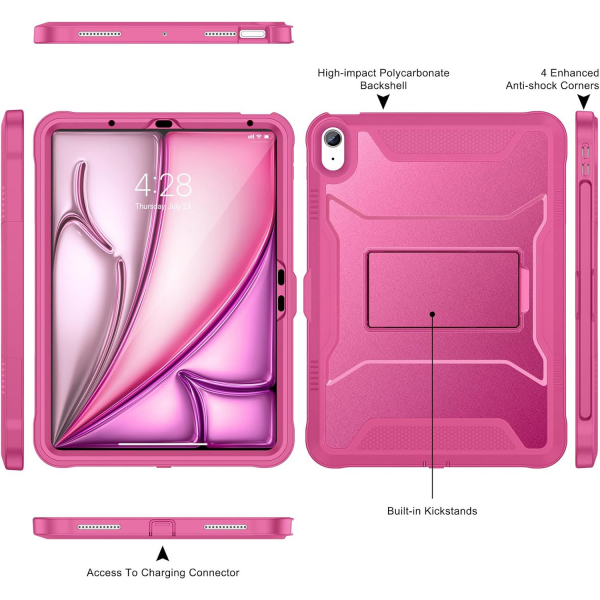 Soke iPad Air M2/M3 Tam Korumal Klf (11 in)-Hot Pink