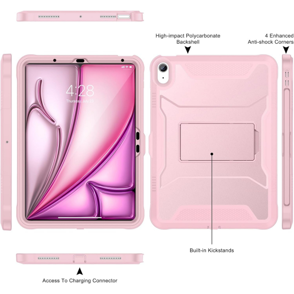 Soke iPad Air M2/M3 Tam Korumal Klf (11 in)-Pink