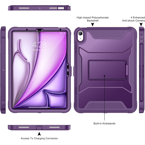 Soke iPad Air M2/M3 Tam Korumal Klf (11 in)-Purple