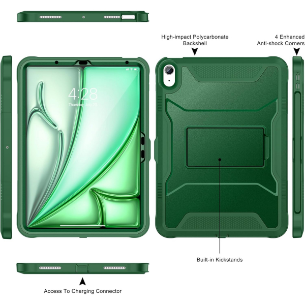 Soke iPad Air M2/M3 Tam Korumal Klf (11 in)-Alpine Green