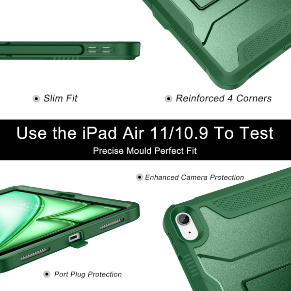 Soke iPad Air M2/M3 Tam Korumal Klf (11 in)-Alpine Green