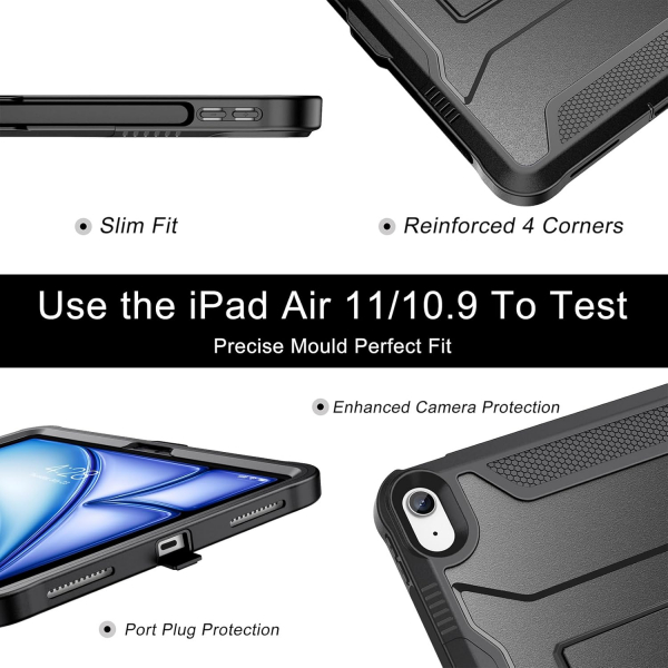 Soke iPad Air M2/M3 Tam Korumal Klf (11 in)-Dark Black