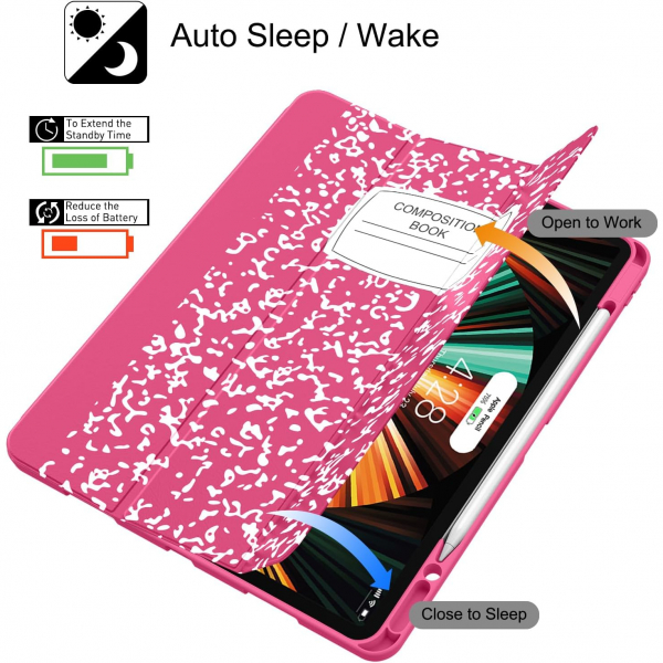 Soke Kalem Blmeli iPad Air Klf (13 in)-Hot Pink