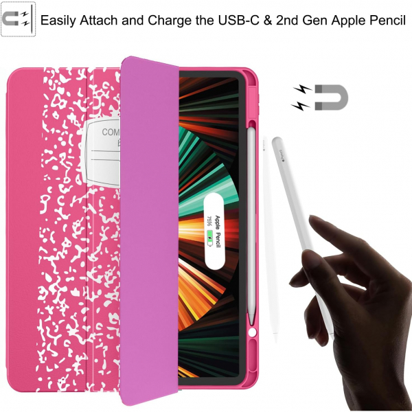 Soke Kalem Blmeli iPad Air Klf (13 in)-Hot Pink
