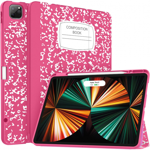 Soke Kalem Blmeli iPad Air Klf (13 in)-Hot Pink