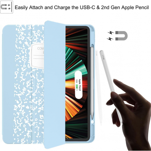 Soke Kalem Blmeli iPad Air Klf (13 in)-Ice Blue