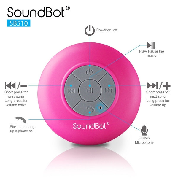 SoundBot SB510 Bluetooth 3.0 Su Geirmez Hoparlr-Pink