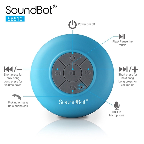 SoundBot SB510 Bluetooth 3.0 Su Geirmez Hoparlr-Blue