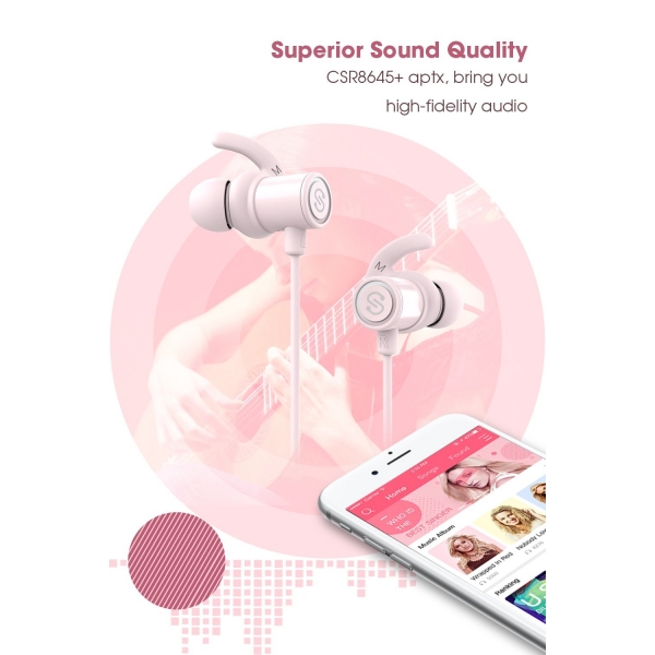 SoundPEATS Bluetooth Kulak i Kulaklk-Pink