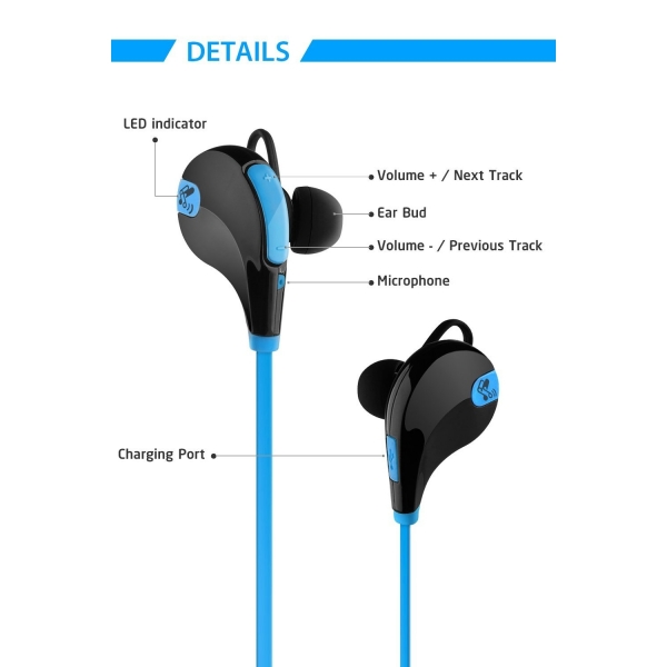 SoundPEATS QY7 Bluetooth Kulak i Kulaklk-Blue