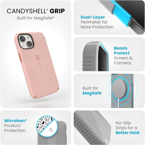 Speck Apple iPhone 15 CandyShell Grip Serisi Klf (MIL-STD-810G)-Beige Cream