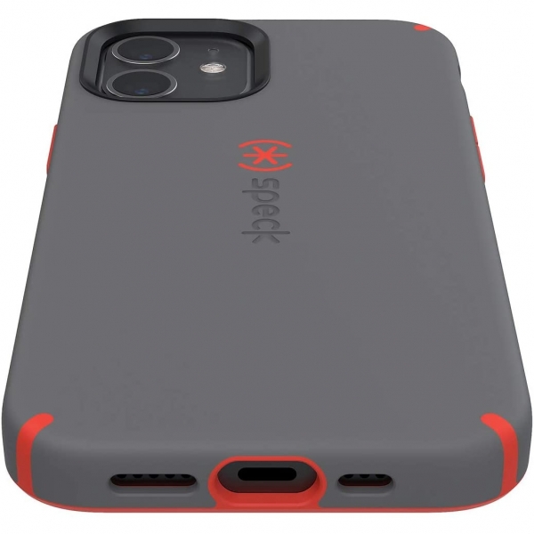 Speck iPhone 12 CandyShell Pro Serisi Klf (MIL-STD-810G)-Moody Grey/Turbo Red