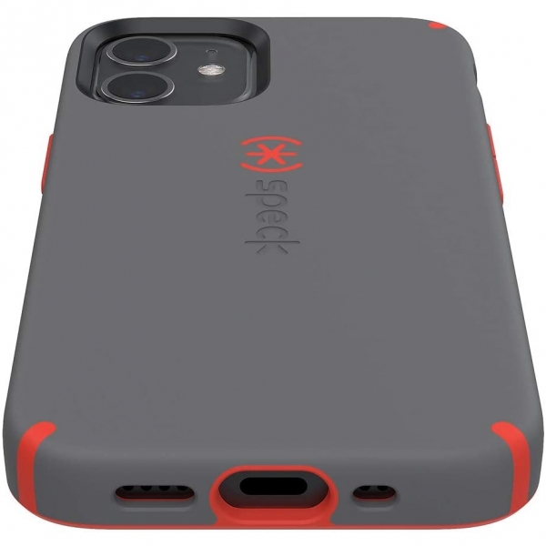 Speck iPhone 12 Mini CandyShell Pro Serisi Klf (MIL-STD-810G)-Moody Grey/Turbo Red