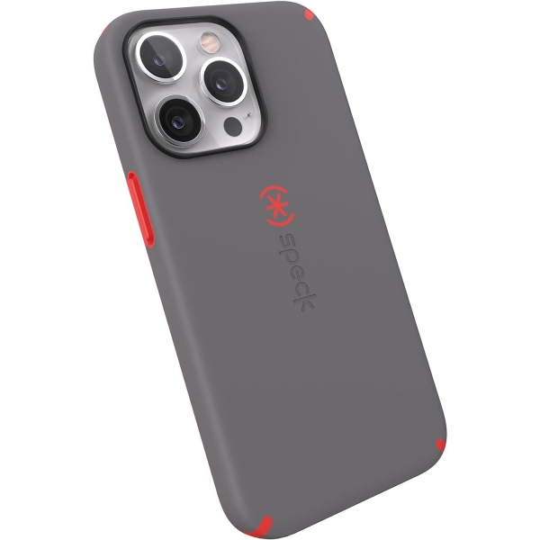 Speck iPhone 13 Pro CandyShell Pro Serisi Klf (MIL-STD-810G)-Moody Grey/Turbo Red