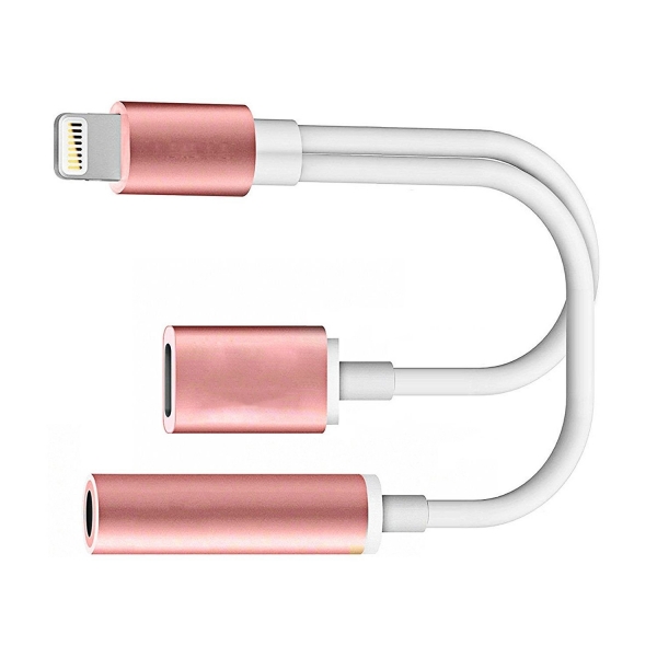 Sprtjoy iPhone 7 / 7 Plus 2'si 1 arada Lightning to 3.5mm Aux Adaptr-Rose Gold