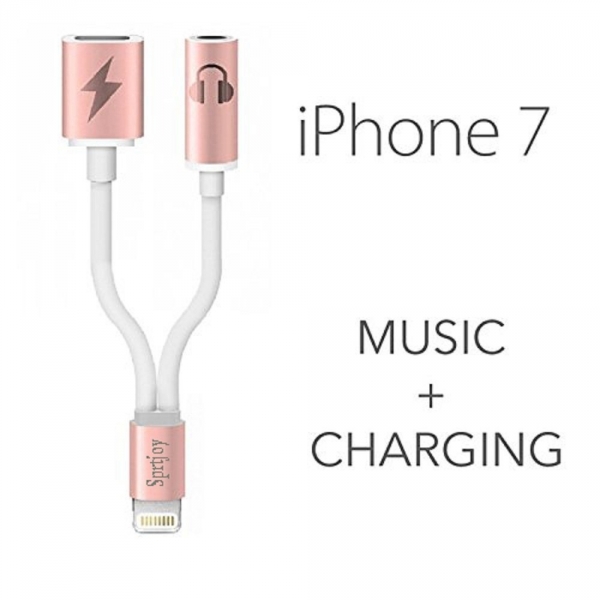 Sprtjoy iPhone 7 / 7 Plus 2'si 1 arada Lightning to 3.5mm Aux Adaptr-Rose Gold