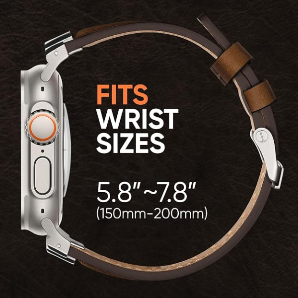Suitisbest Apple Watch 11/10 Uyumlu Deri Kay�� -Titanium/Classic Retro Walnut