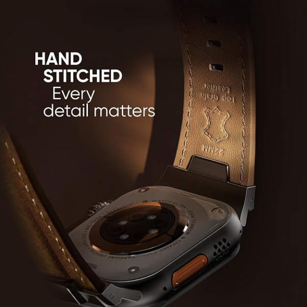 Suitisbest Apple Watch 11/10 Uyumlu Deri Kay�� -Titanium/Retro Brown