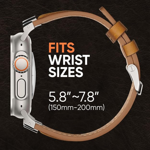 Suitisbest Apple Watch 11/10 Uyumlu Deri Kay�� -Titanium/Retro Brown