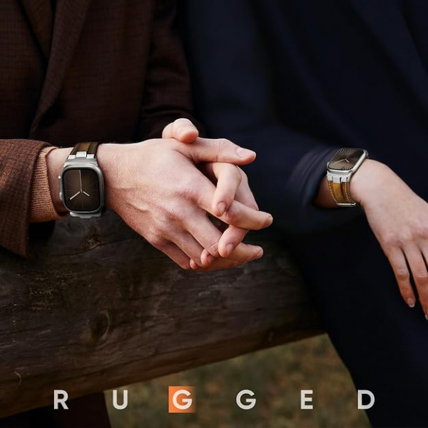 Suitisbest Apple Watch 11/10 Uyumlu Deri Kay�� -Titanium/Retro Brown