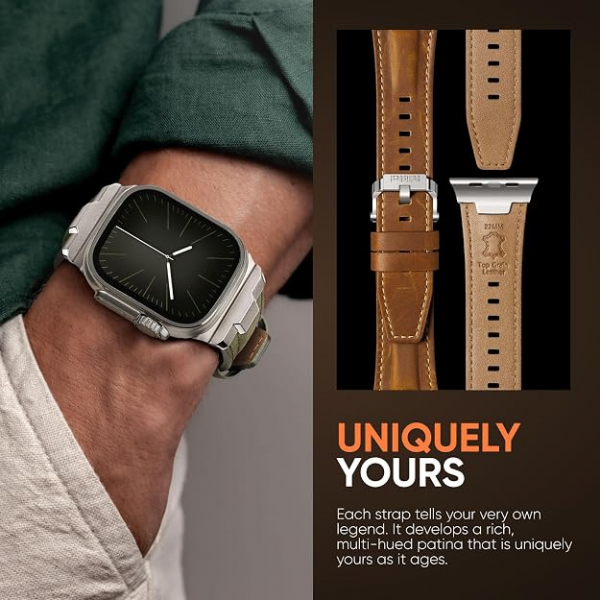 Suitisbest Apple Watch 11/10 Uyumlu Deri Kay�� -Titanium/Retro Brown