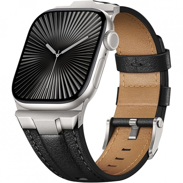 Suitisbest Apple Watch 11/10 Uyumlu Deri Kay�� -Titanium/Classic Black