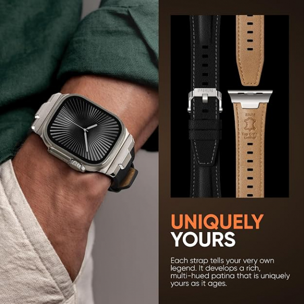 Suitisbest Apple Watch 11/10 Uyumlu Deri Kay�� -Titanium/Classic Black