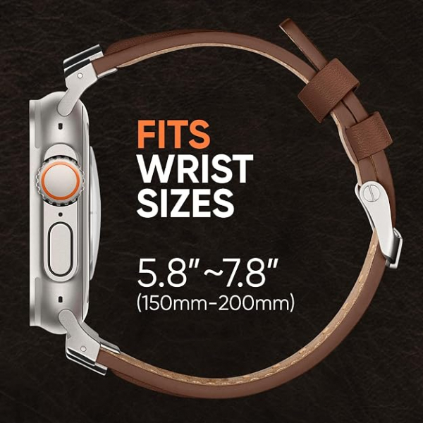Suitisbest Apple Watch 11/10 Uyumlu Deri Kay�� -Titanium/Classic Chestnut Brown
