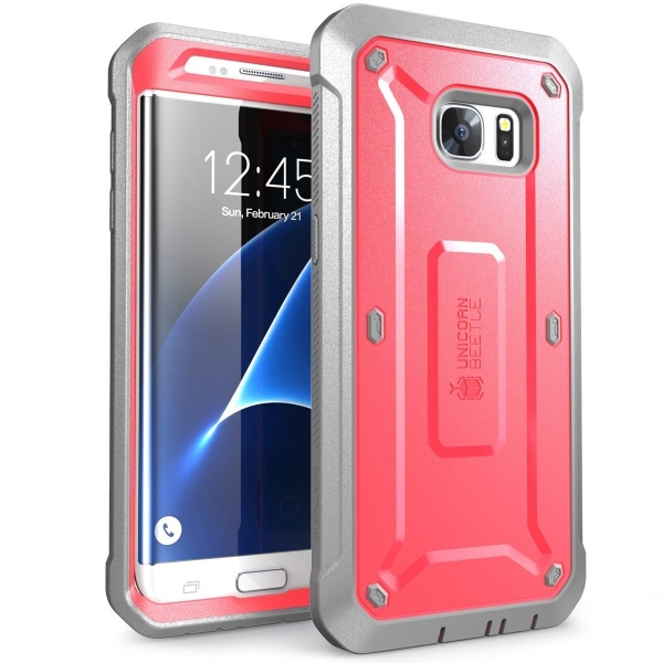 Supcase Samsung Galaxy S7 Edge Rugged Holster Klf (MIL-STD-810G)-Pink-Gray