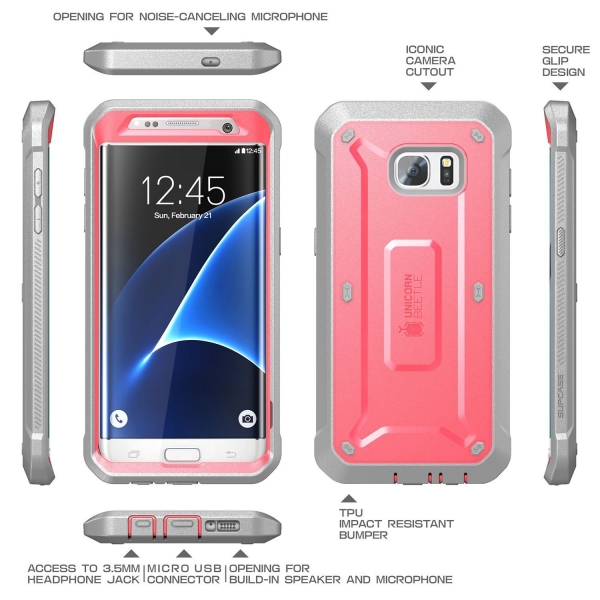Supcase Samsung Galaxy S7 Edge Rugged Holster Klf (MIL-STD-810G)-Pink-Gray