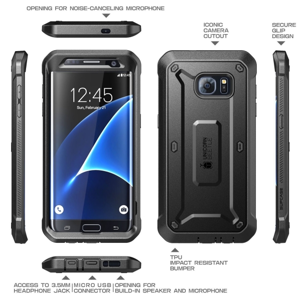 Supcase Samsung Galaxy S7 Edge Rugged Holster Klf (MIL-STD-810G)-Black-Black